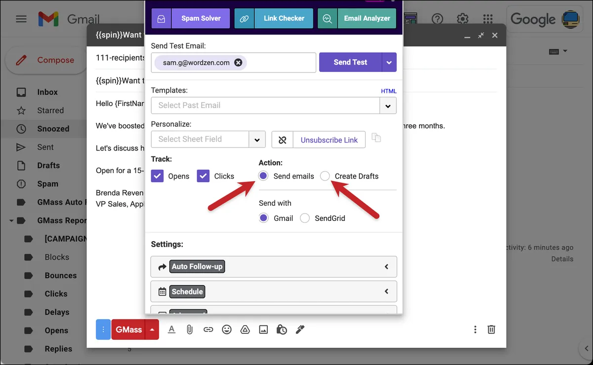 Send email or create drafts
