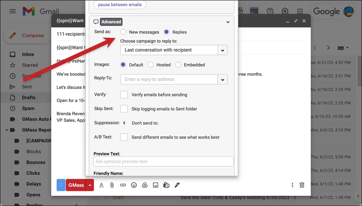 Send emails as replies
