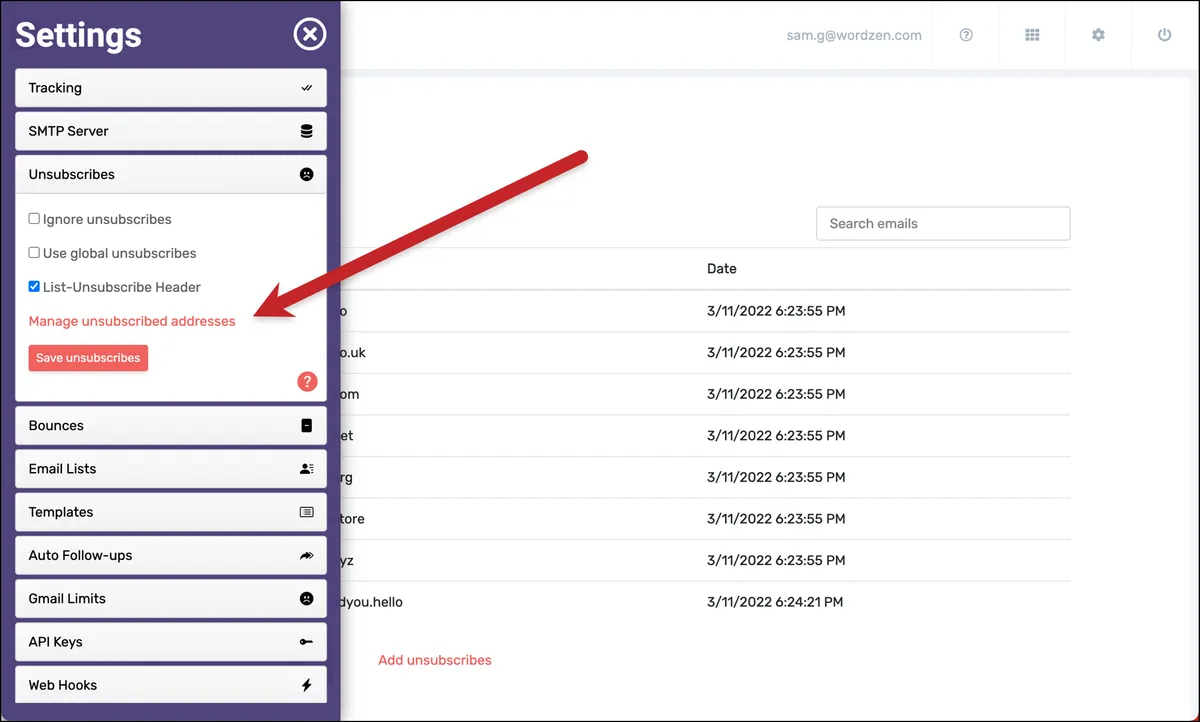 Check to see your unsubscribe list