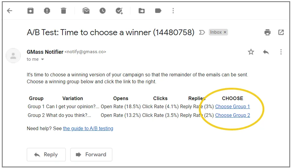 A/B notifier - time to choose a winner