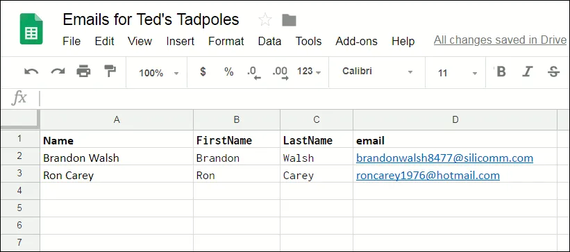My Google Sheets spreadsheet.