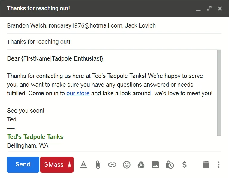The outgoing email.