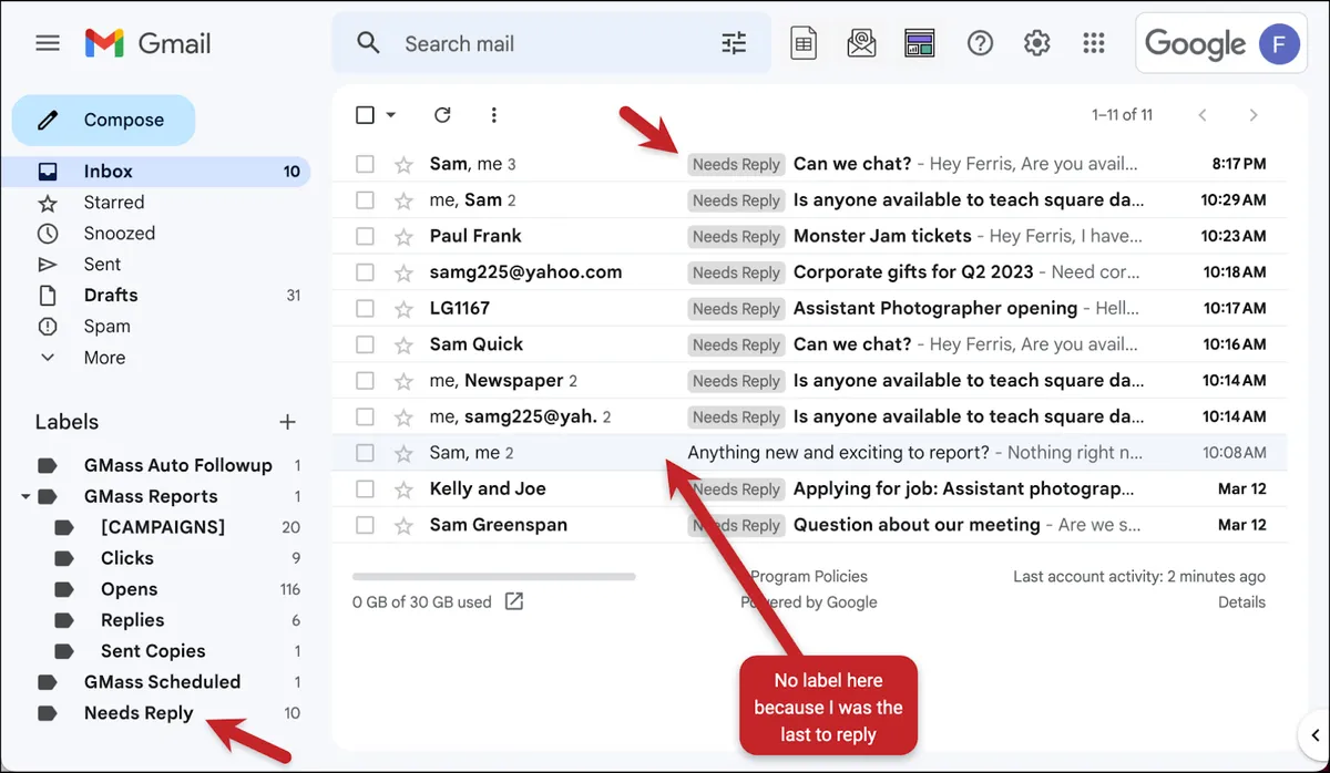 Check your inbox to see the Needs Reply labels now applied
