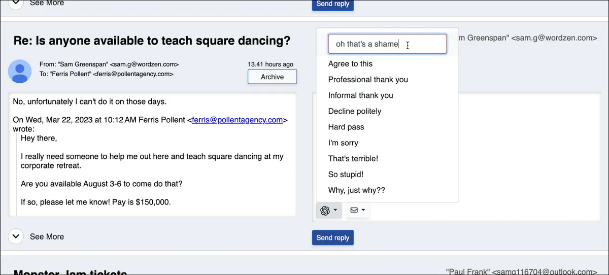 Write quick responses in The Reply Project
