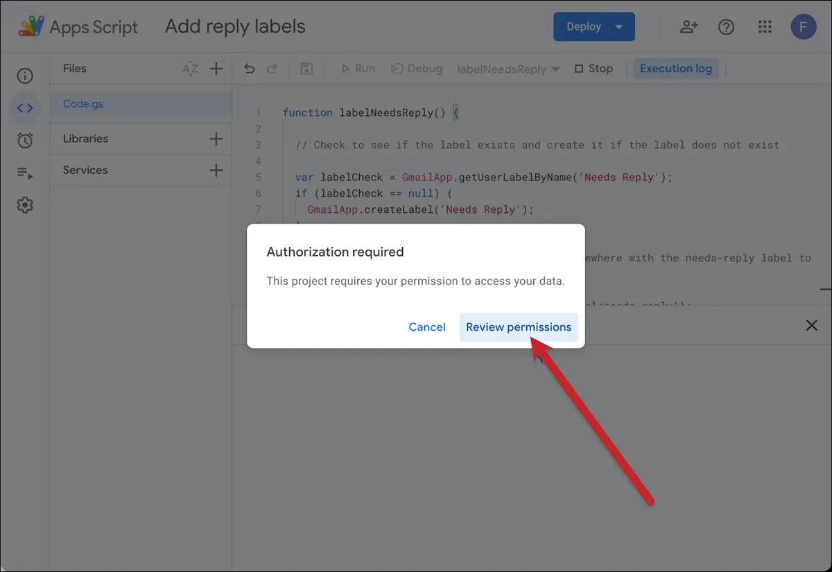 Review permissions for Google