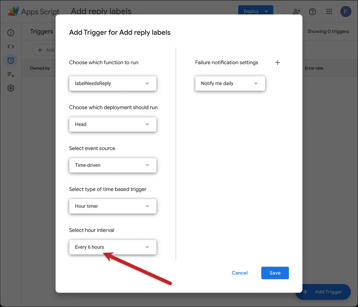 Configure the trigger settings