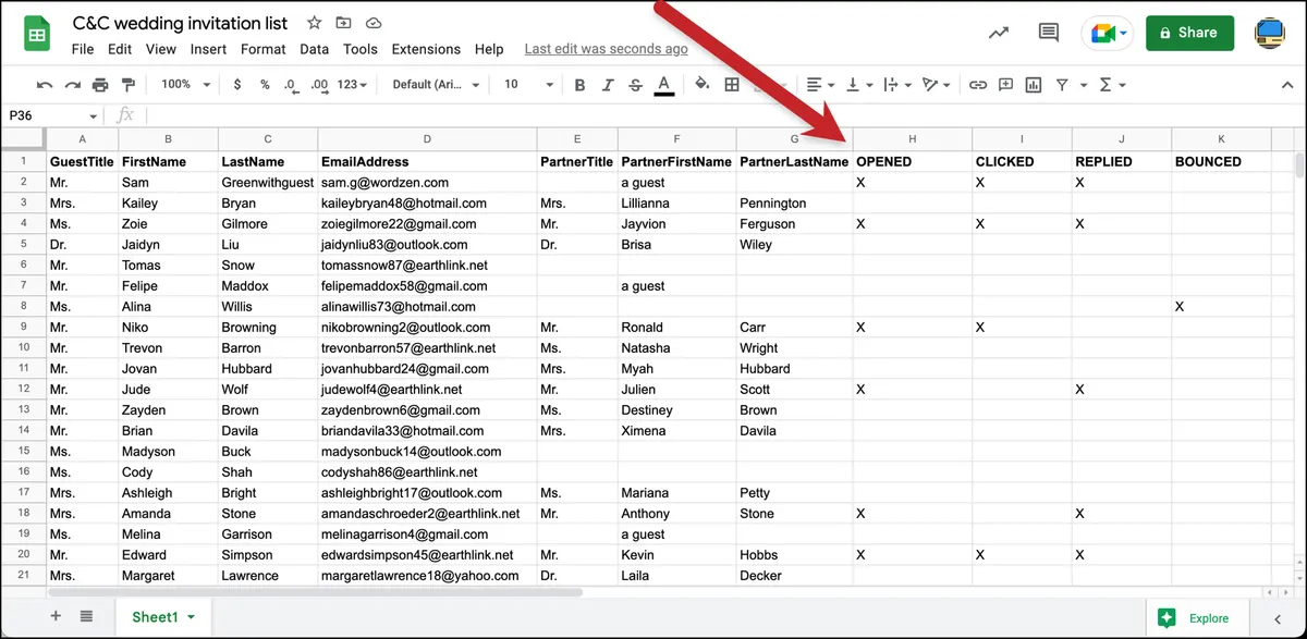 Google Sheet updated with data
