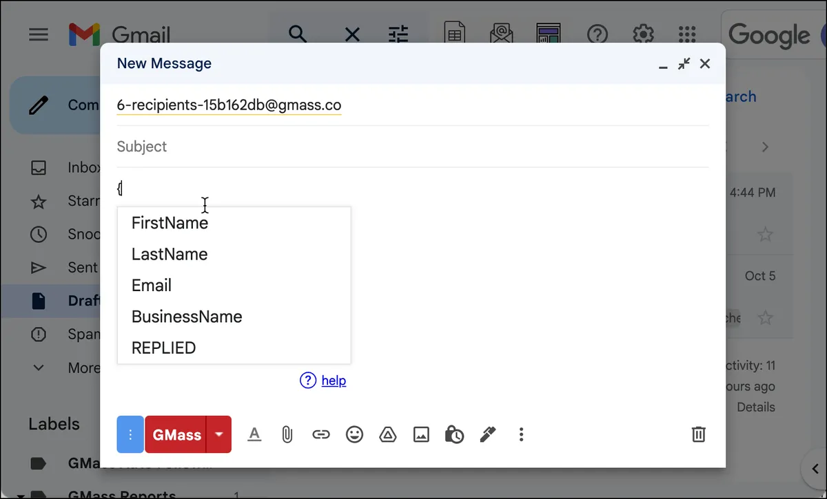 Mail merge in a segmented campaign