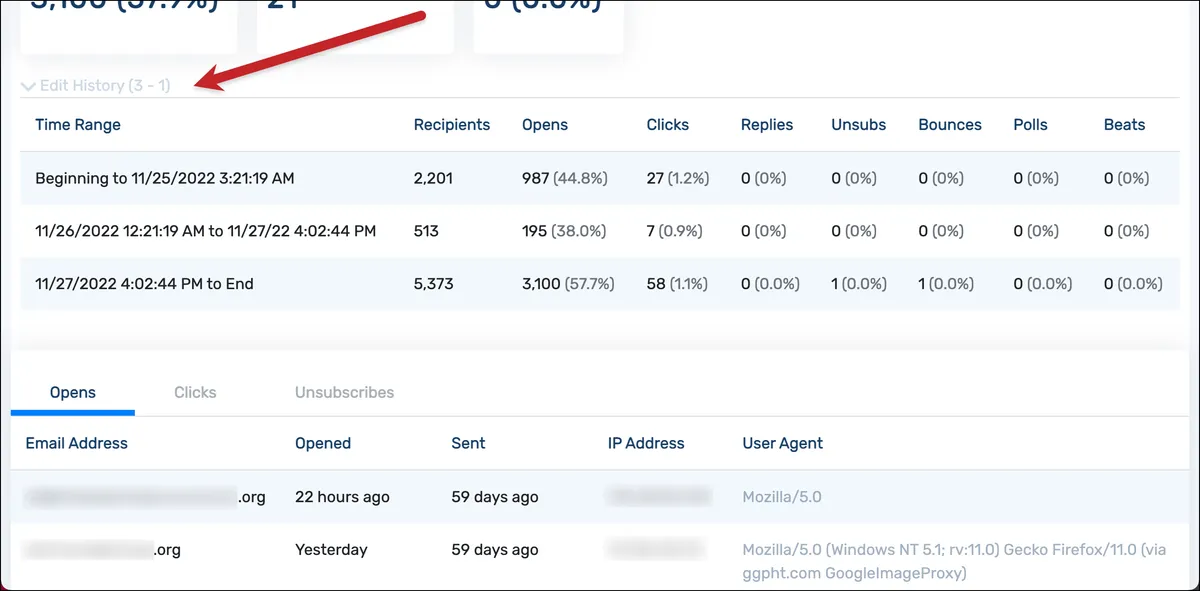 Edit history of email campaign