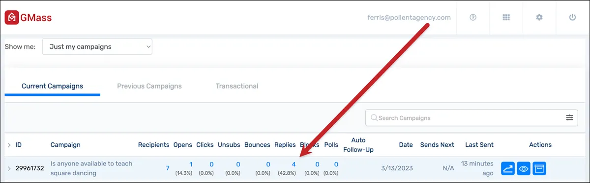 Replies in the dashboard