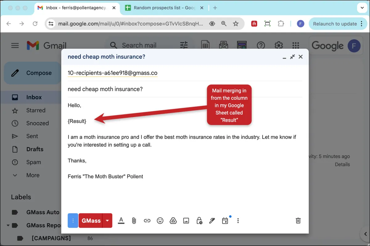 Mail merging in the opening line