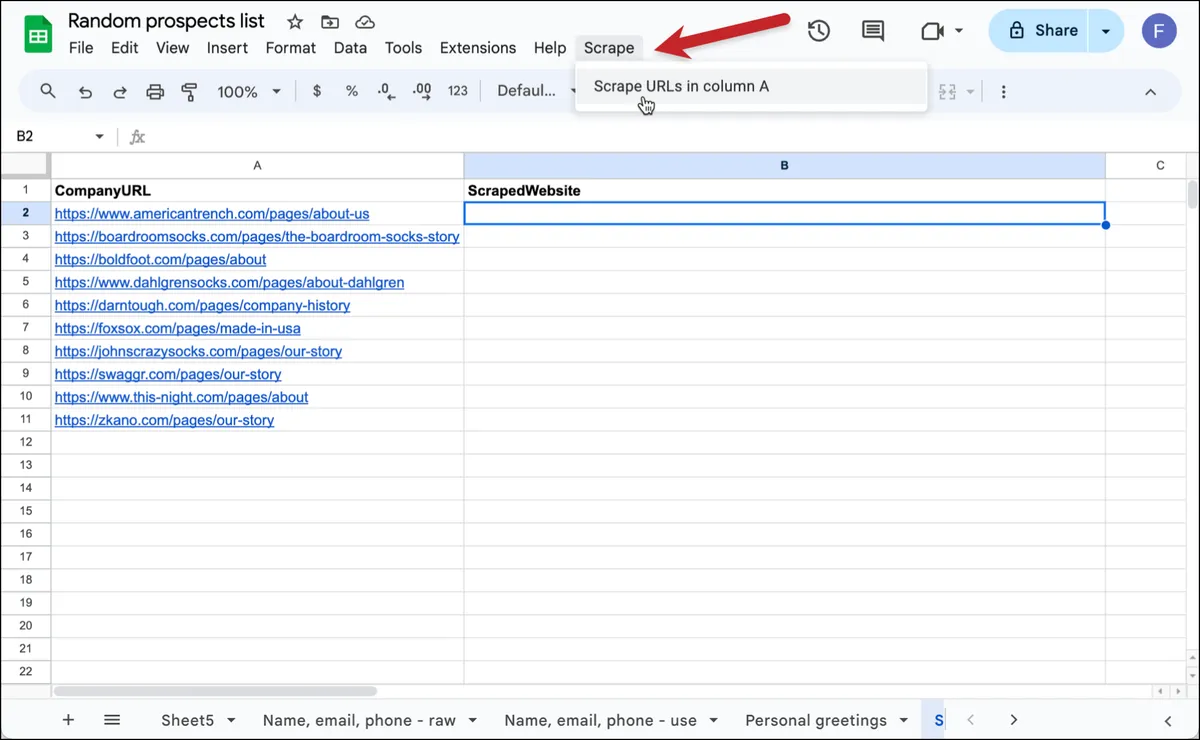 Scraping websites with GPT for Sheets