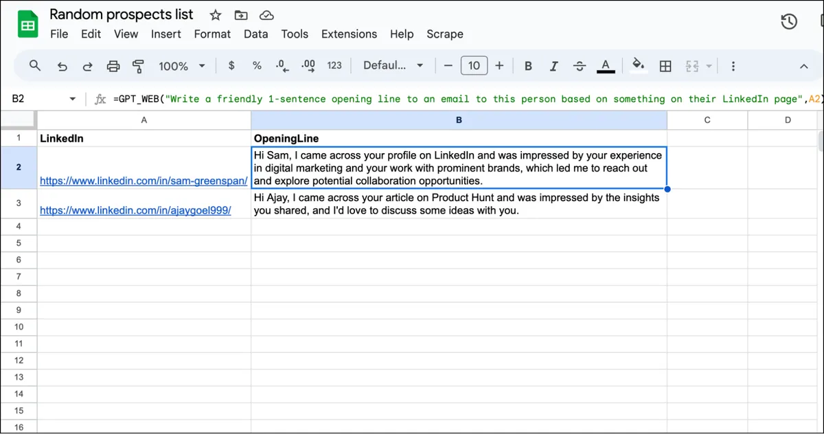 Writing openers by looking up LinkedIn profiles