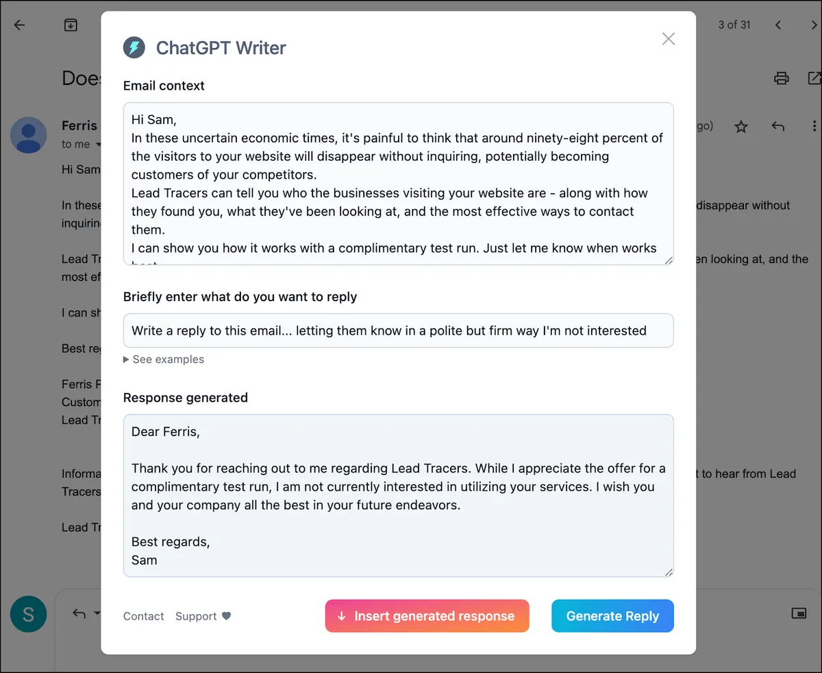 ChatGPT writer result