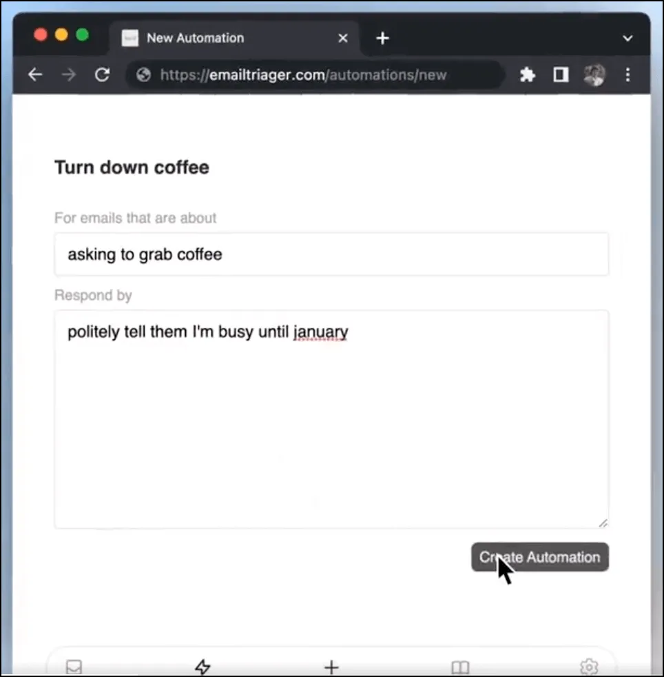 Email Triager set up an automation