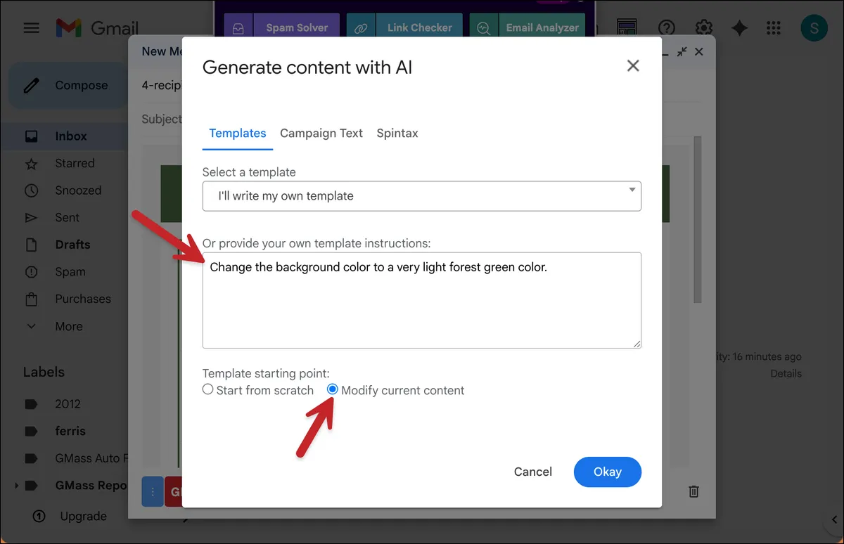 Iterate on a design using the modify current content option