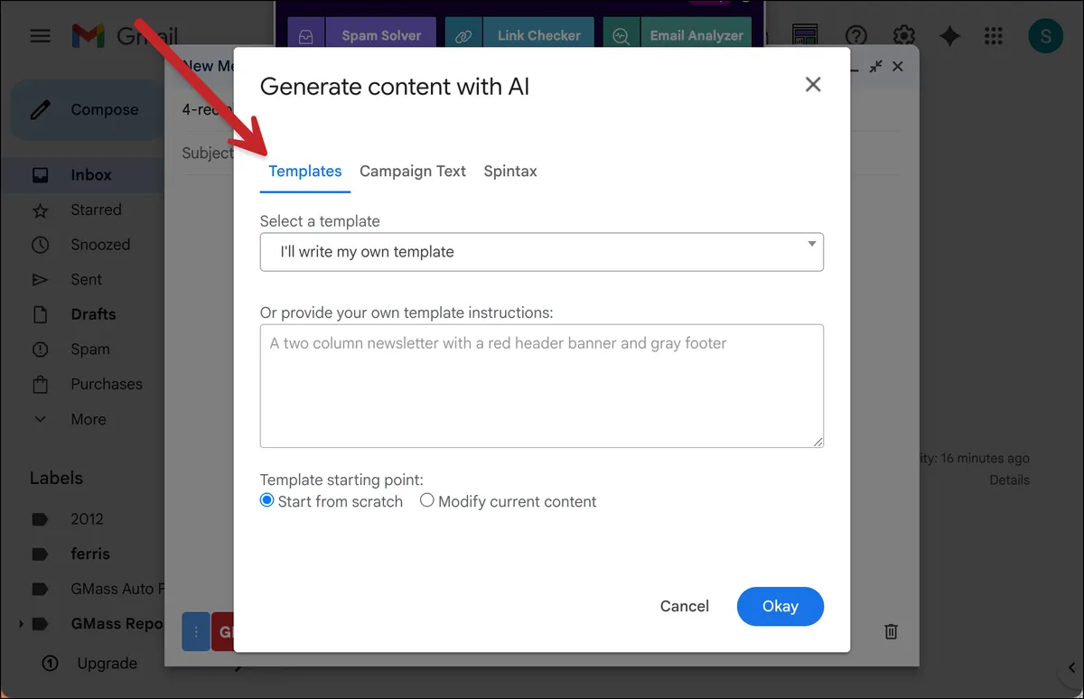 Go to the Templates tab