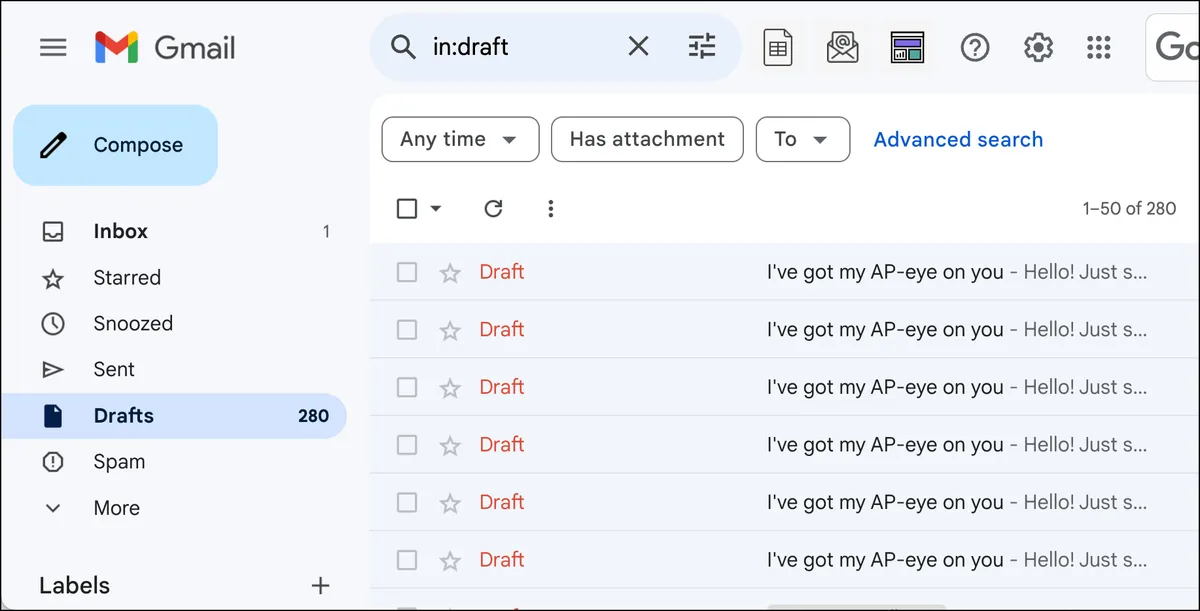 All drafts in your draft folder if you just created drafts