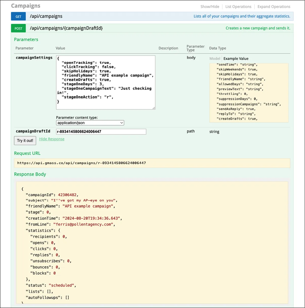 Sending a campaign with the GMass API