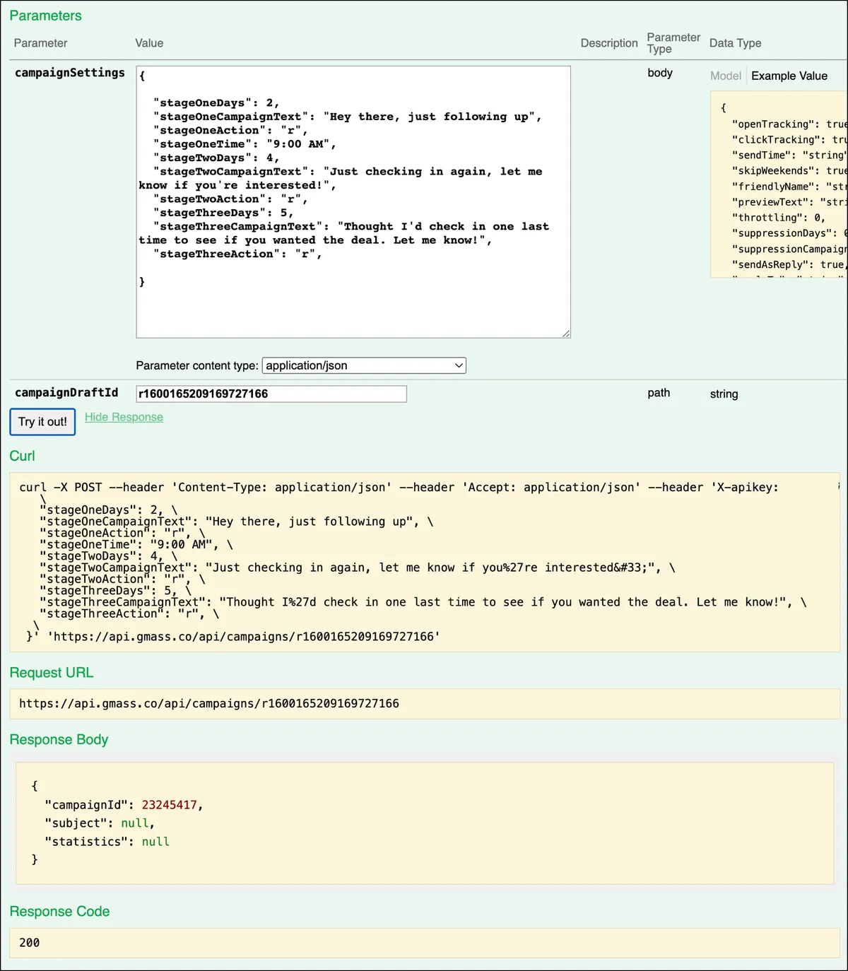 Send a campaign follow-up in the API