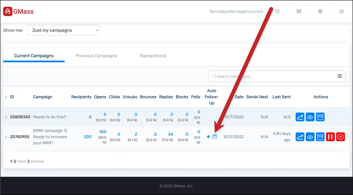 Calendar view icon in the dashboard