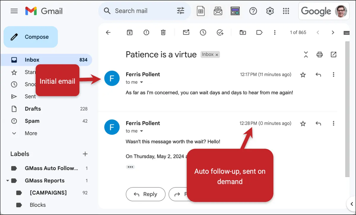 The follow-up goes out shortly after the initial email