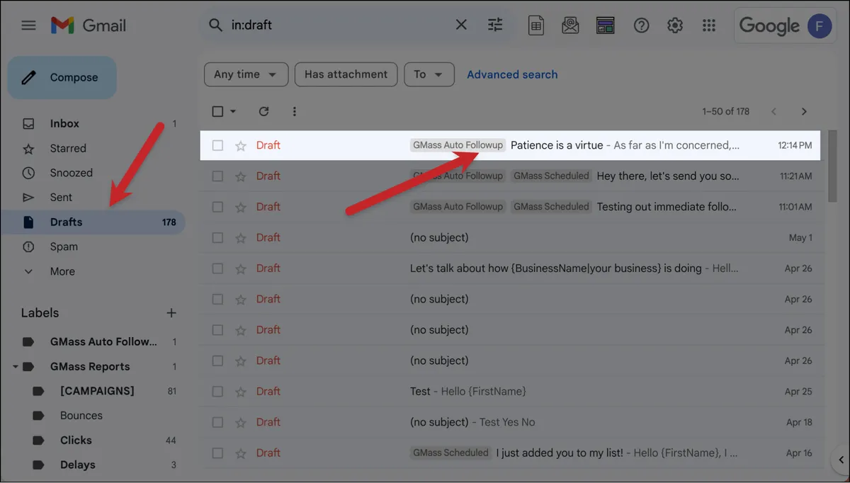 Find your campaign in the drafts folder