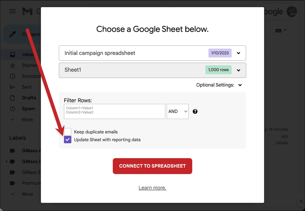Update your sheet with reporting data