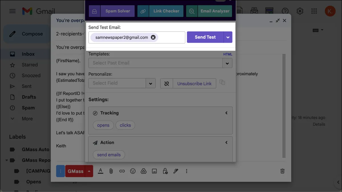 Send a test of your mail merge campaign