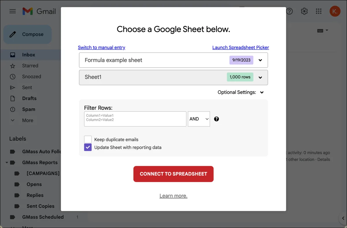 Connect your sheet to GMass