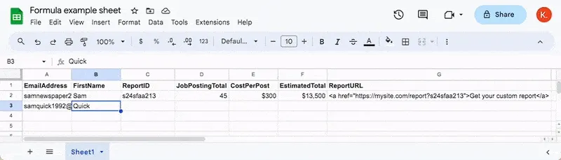 How Google Sheets applies a formula to a new row