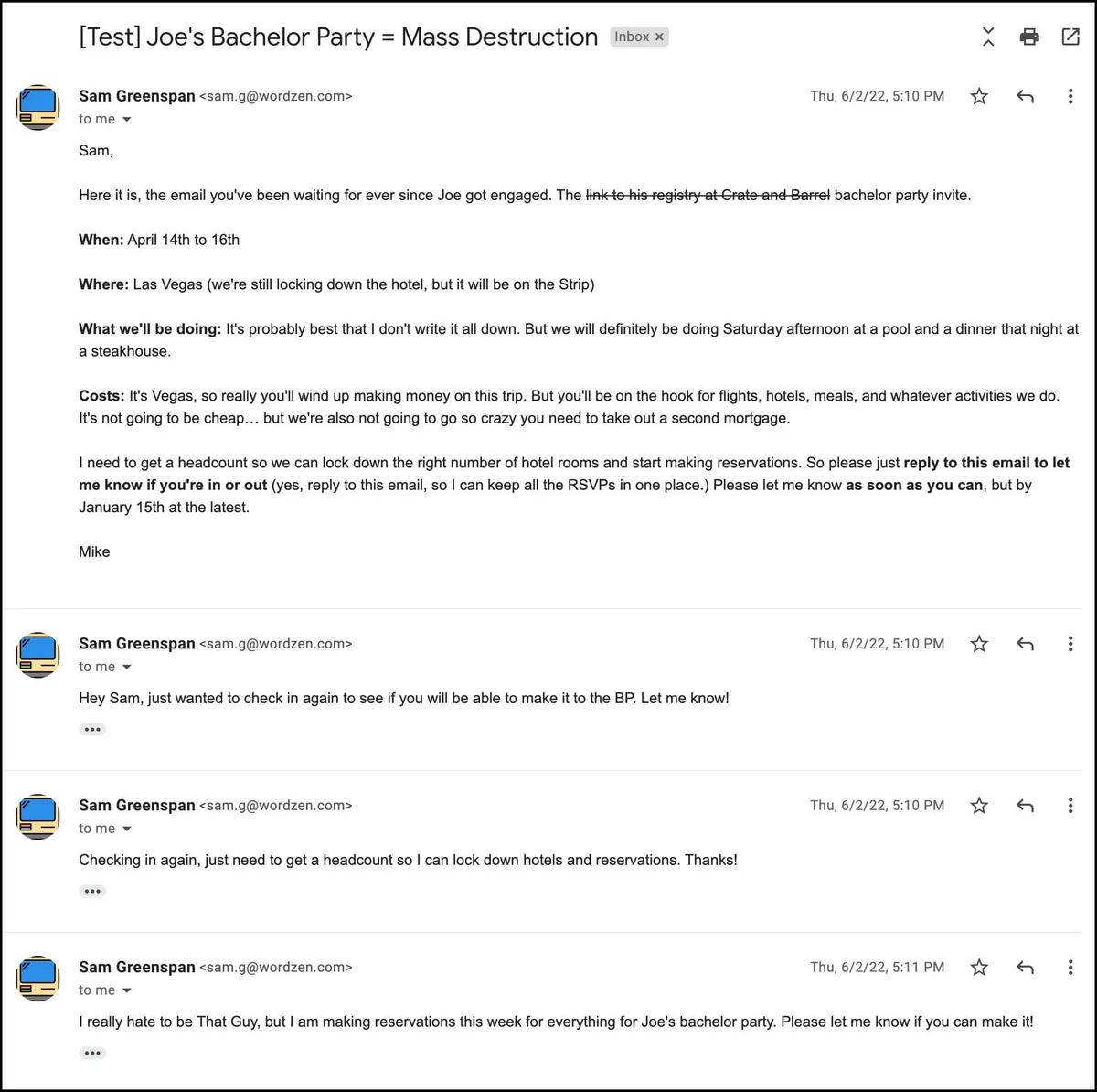 How the emails all look