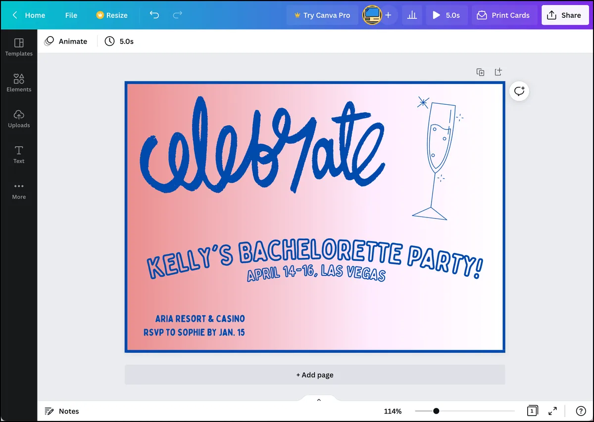 Creating the invite in Canva