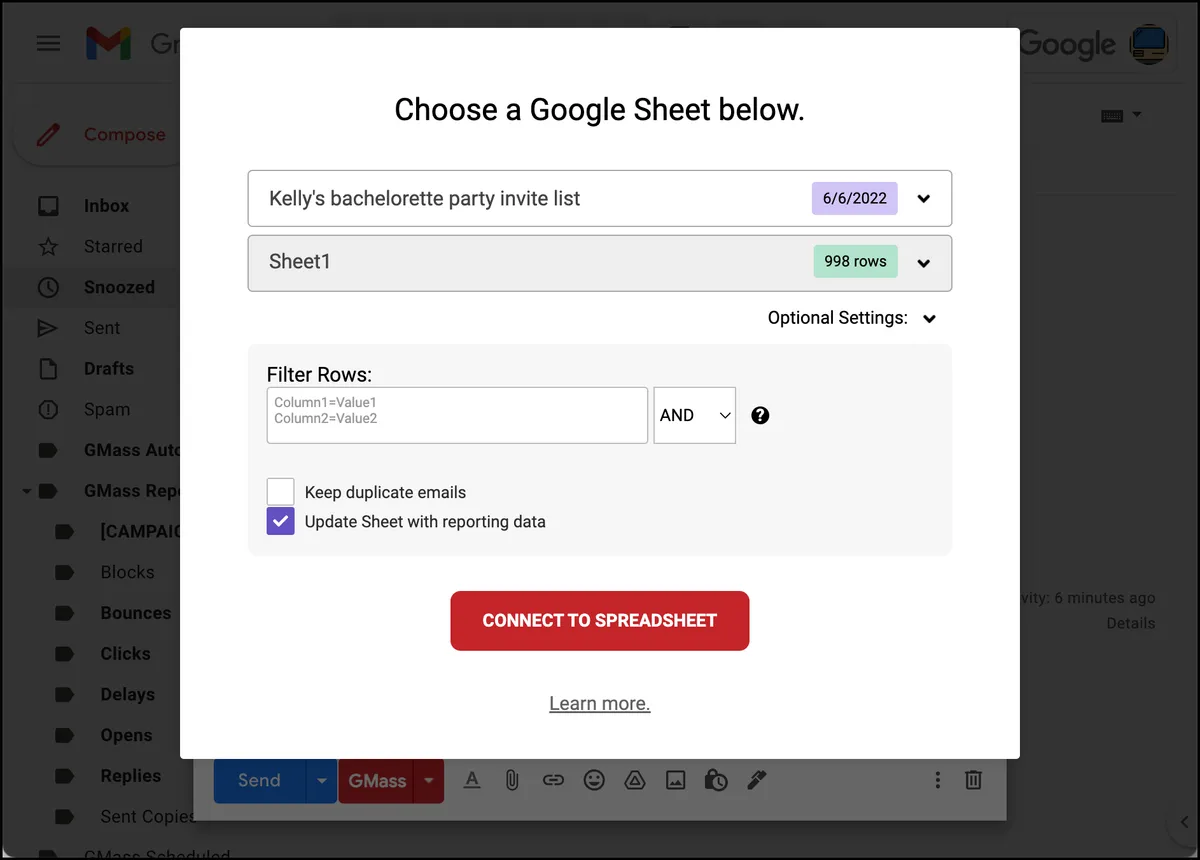 Choose your Google Sheet