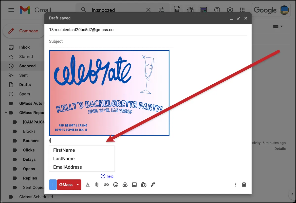 Curly brace brings up merge tags