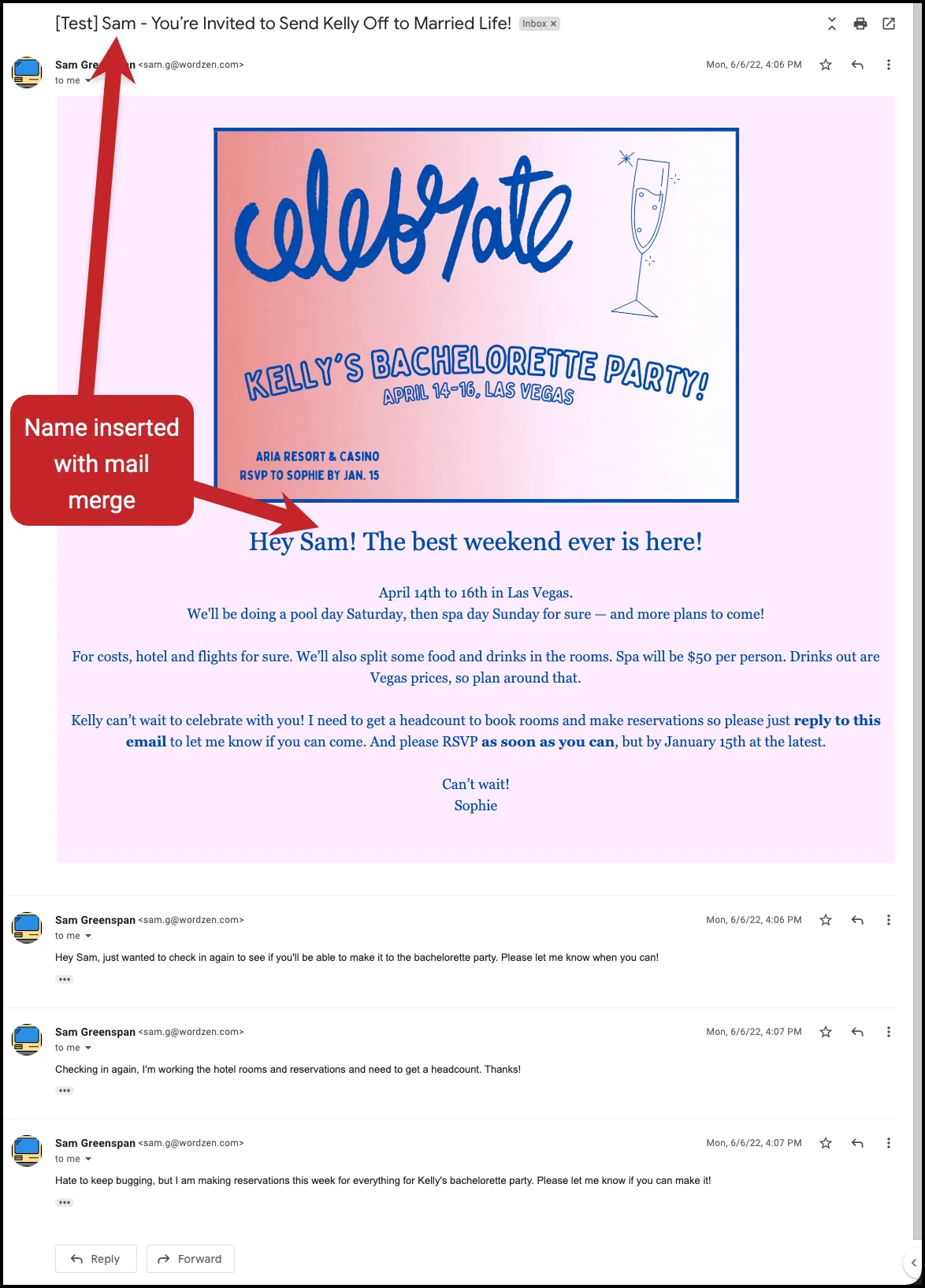 The email test sequence