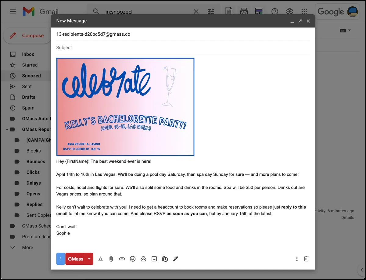 Type in the rest of your bachelorette party email invite message