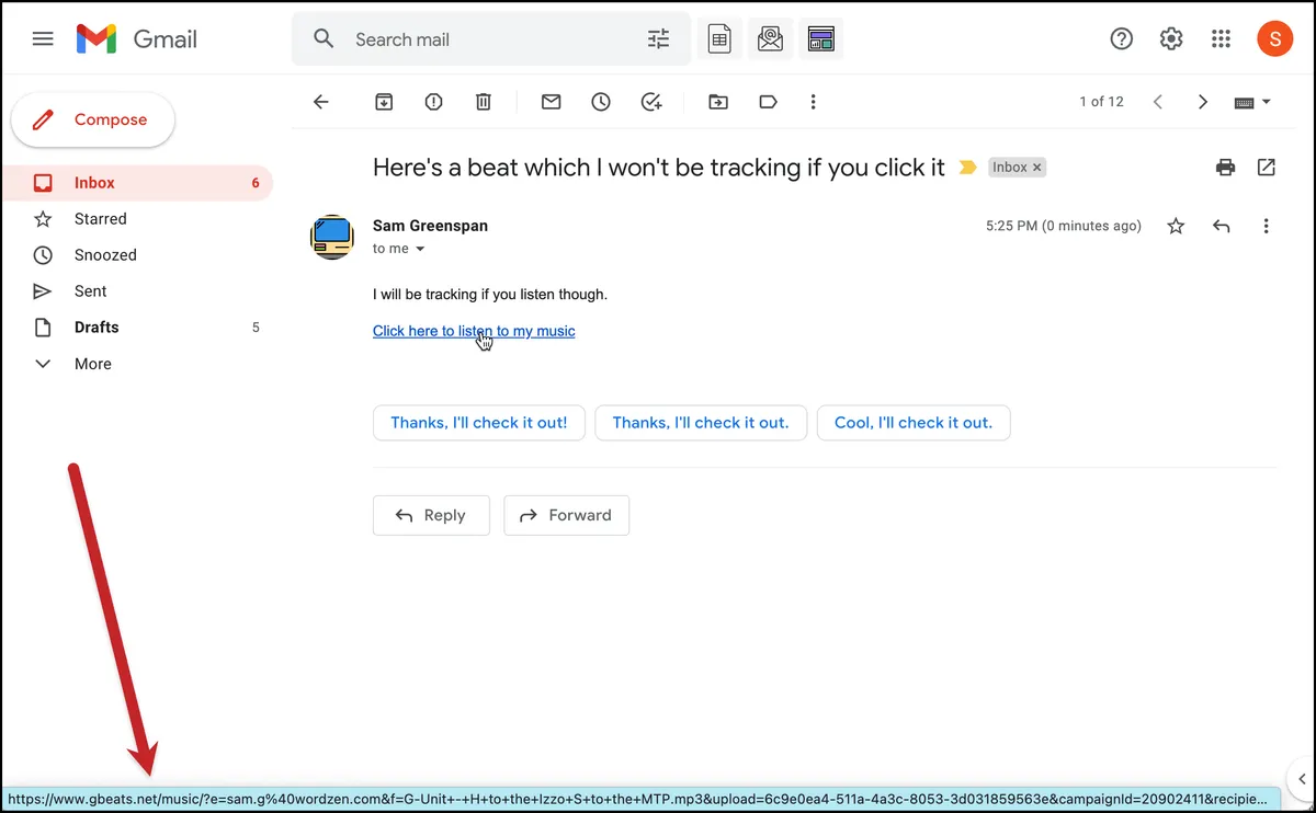 The Gbeats link with click tracking off