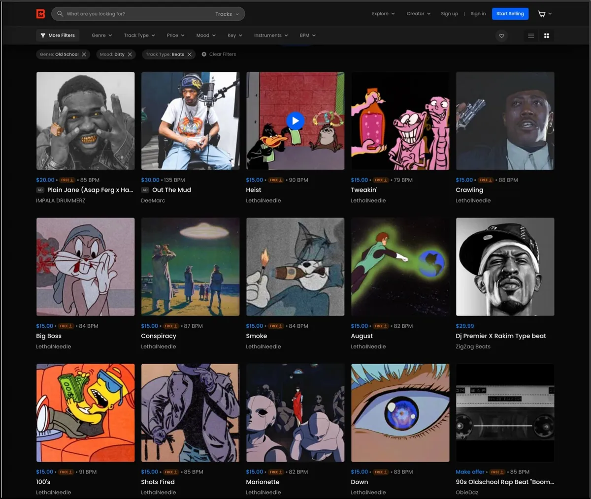 Searching and filtering for similar producers on BeatStars.