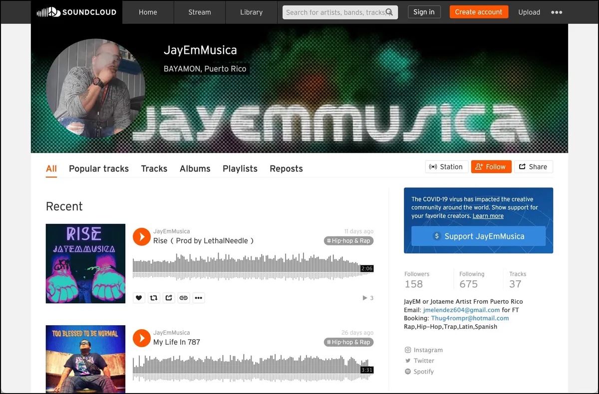 A rapper on SoundCloud with contact info