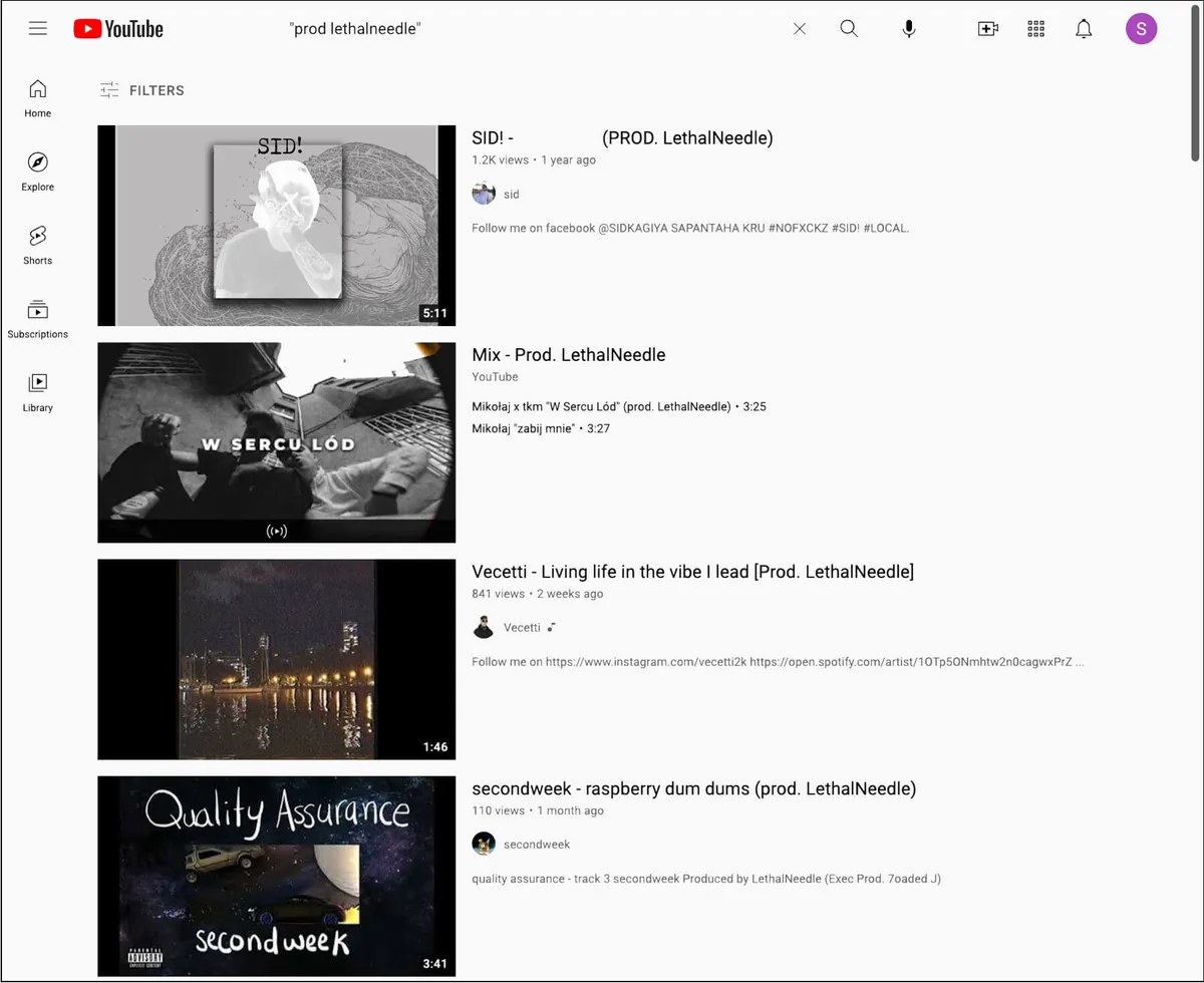 Finding that producer's tracks on YouTube.