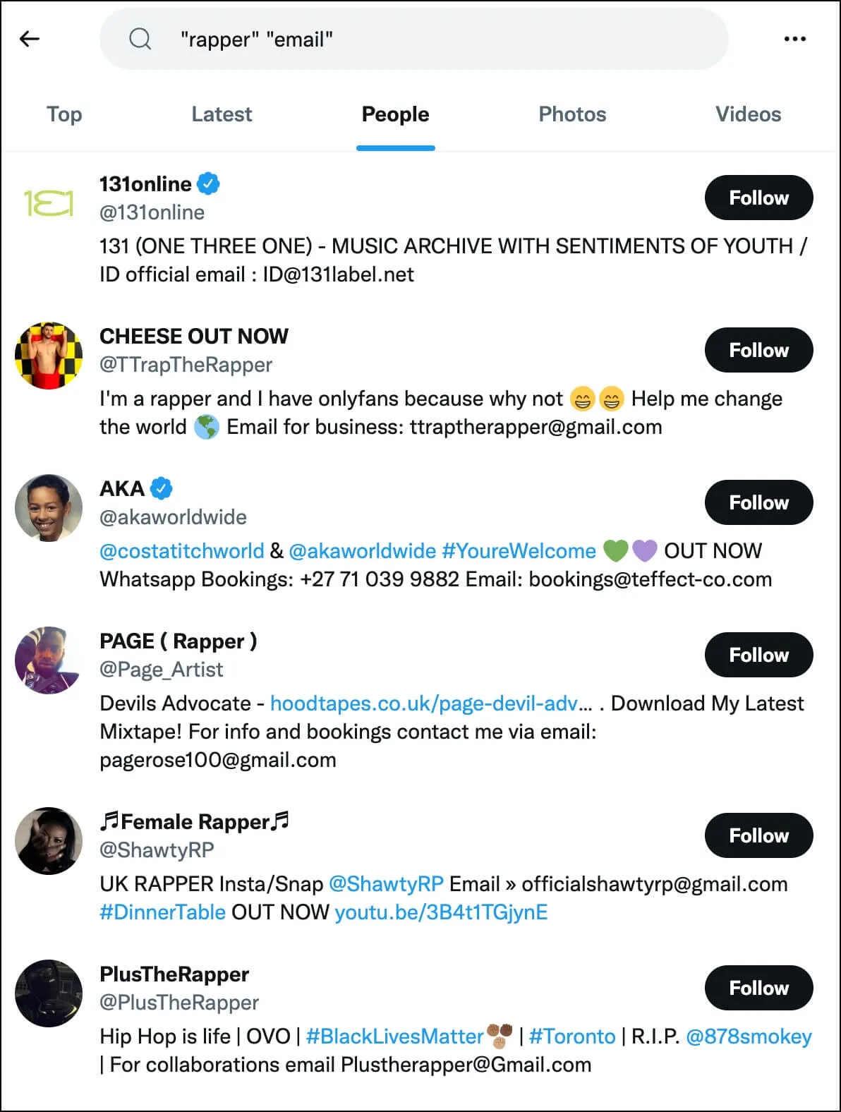 Run Twitter searches for rappers