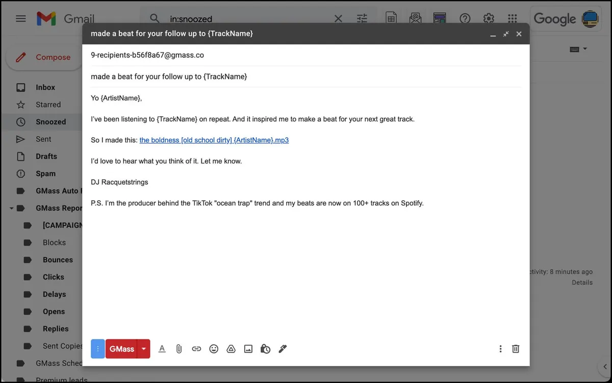 The email with the beat file link
