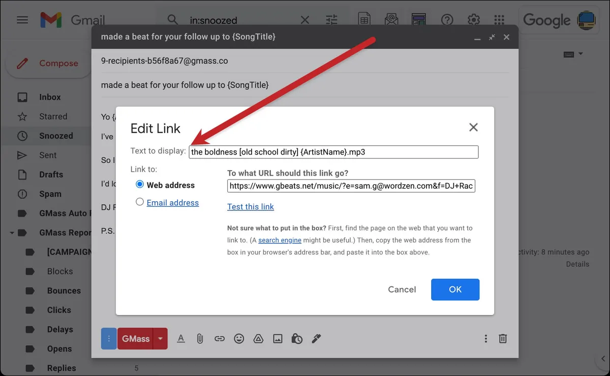 Changing the link display text