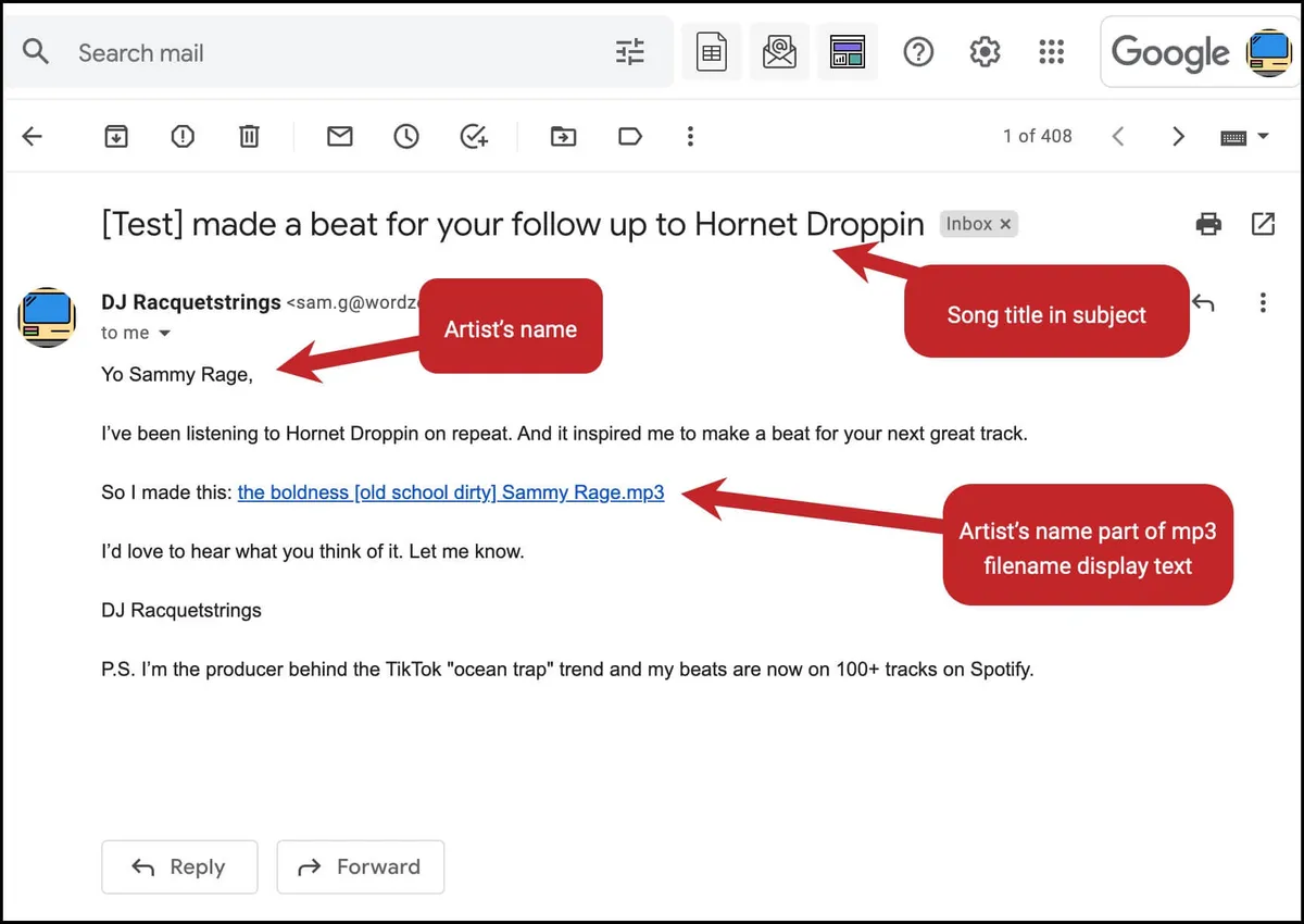 The example of an email