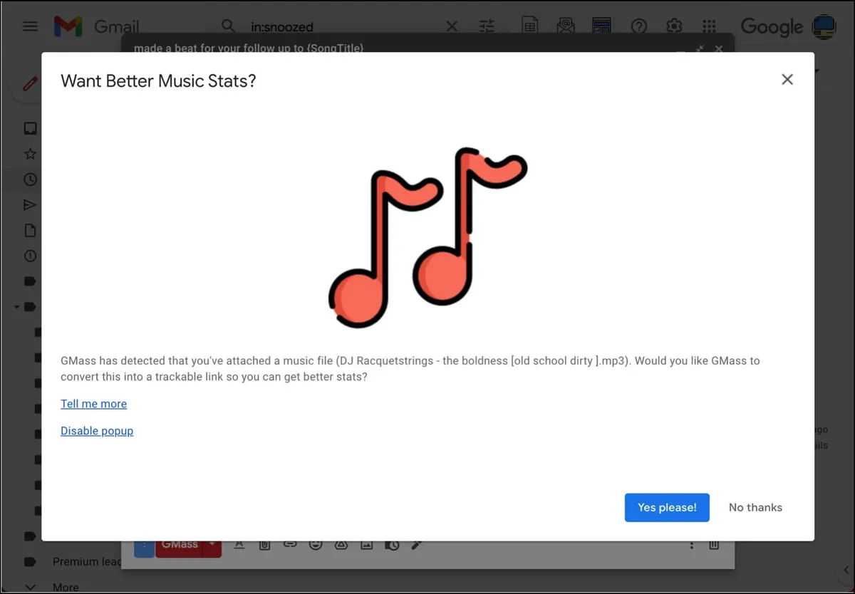 Tell GMass you want to track your beat