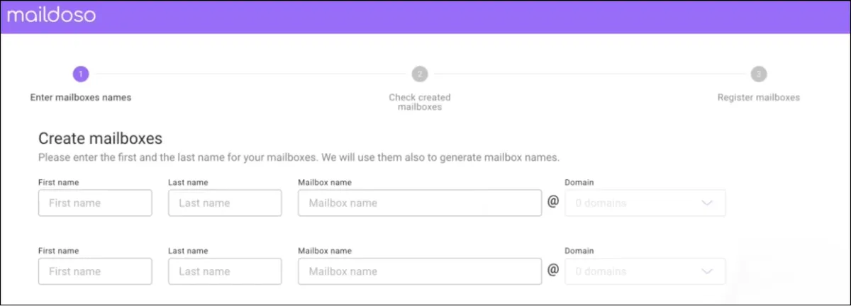 Create domains and mailboxes inside Maildoso