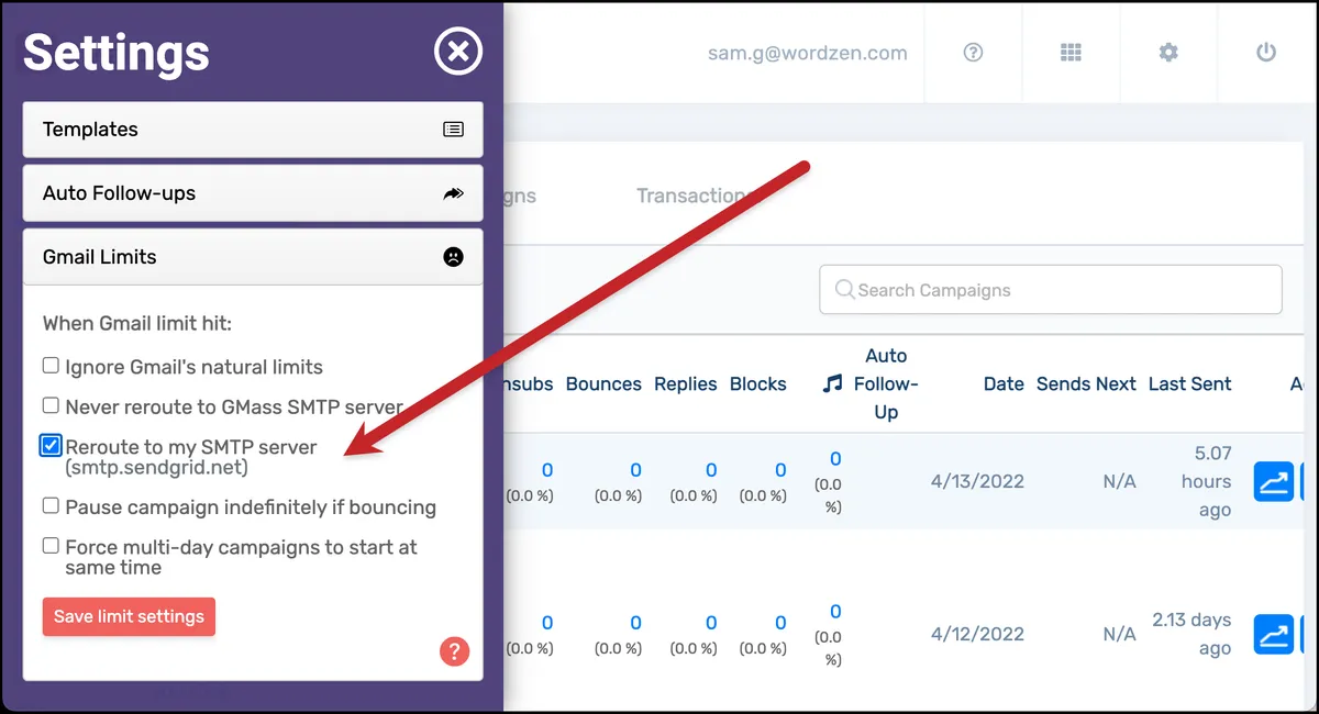 Reroute campaigns that hit Gmail limits