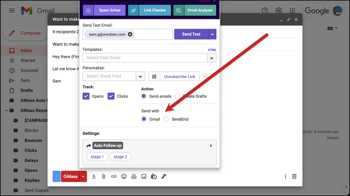 Send a campaign through Gmail or SendGrid in GMass