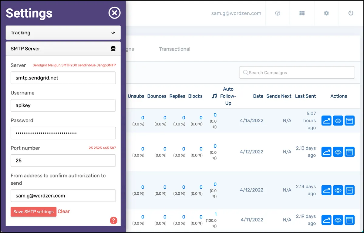 SMTP setup in GMass